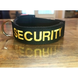 Obroża SECURITY taśma czarna+ NEON ŻÓŁTY haft