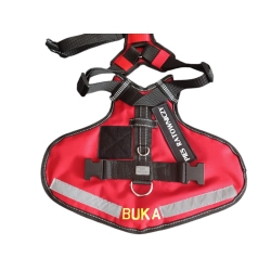 szelki długie RESCUE czerwone z rzepami + haft, odblaski widok z góry